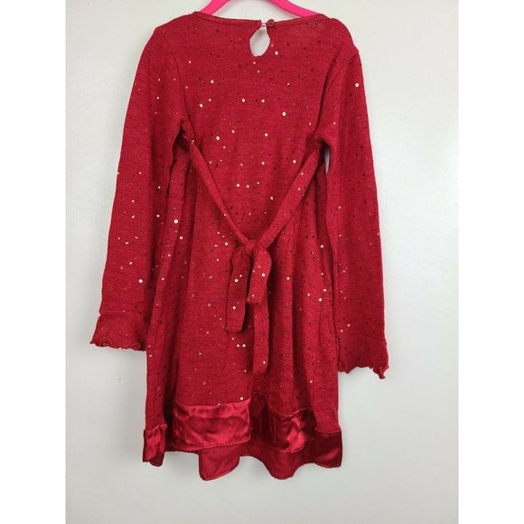𝅺Dollie and Me Girls Dress Size 8 Red Bell Long Sleeve Bow Detail Sequined Flar - Picture 4 of 8